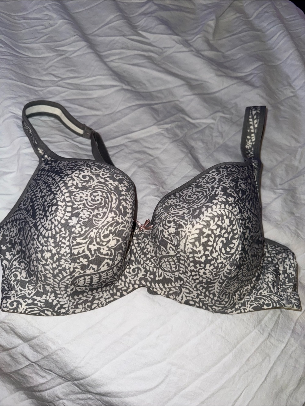 Cacique Gray and Cream Paisley Balconette Bra